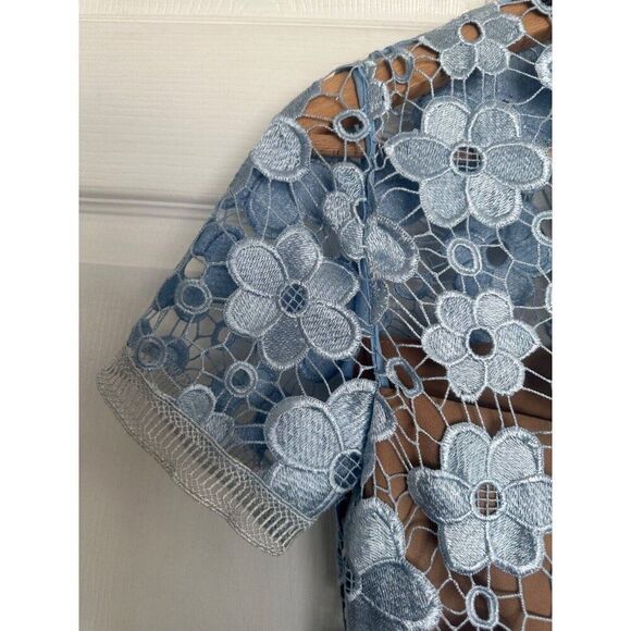 Self-Portrait Flower Garden Guipure Lace Dress in Light Blue Size US 4 Fairy - Picture 12 of 12